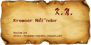 Kremser Nándor névjegykártya